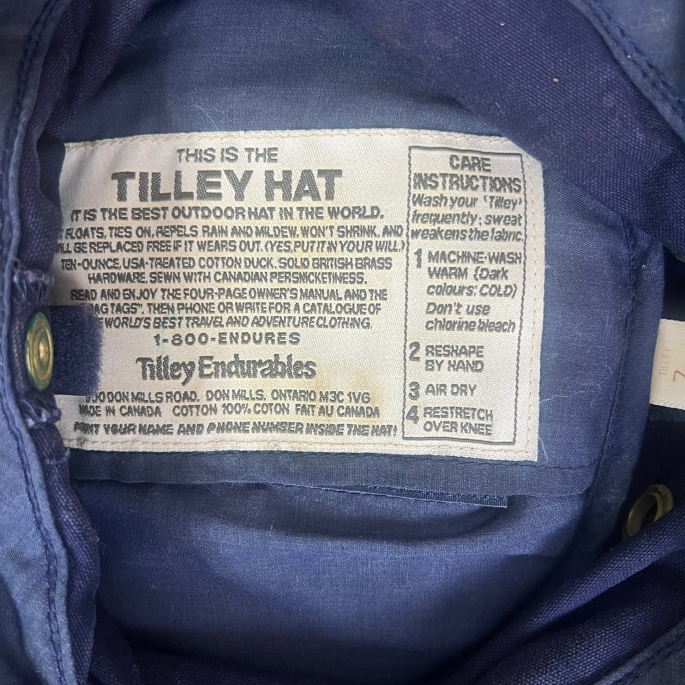 Tilley Endurables Cotton Duck Hat Mens 7 5/8 Wide Brim Snap Up Navy Blue - Picture 10 of 14